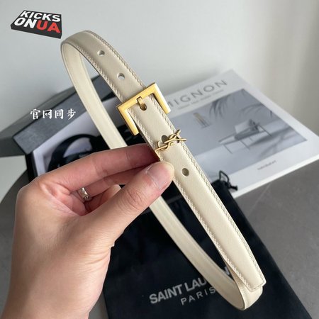 Saint Laurent Thin White Belt With Square Buckle 2.0cm