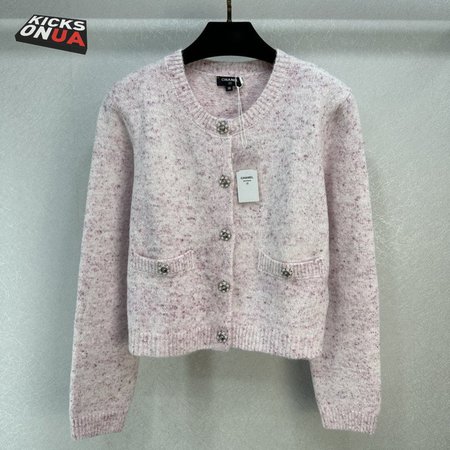 Chanel Pink Round Collar Wool Cardigan Sweater