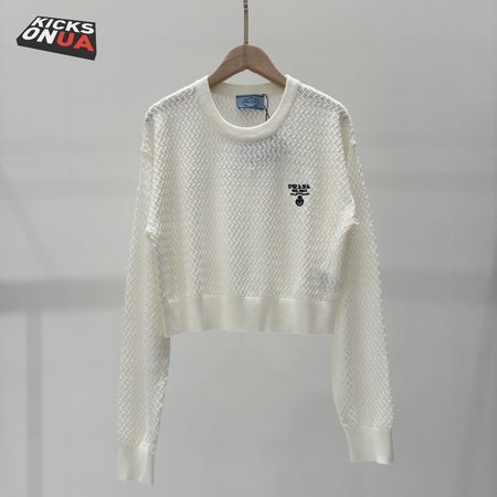 Prada Hollowed-out crew neck knitted Sweater