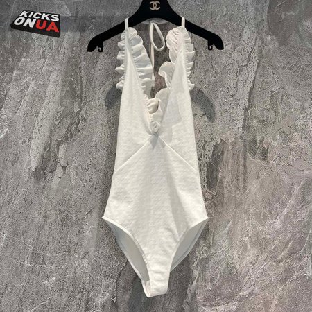 Chanel White Falbala One-Piece Swimsuit