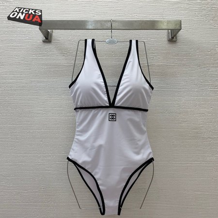 Chanel White V-Neck One-Piece Swimsuit