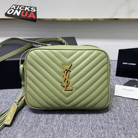 Saint Laurent Lou Mini Bag In Quilted Grain De Poudre Embossed Light Sage