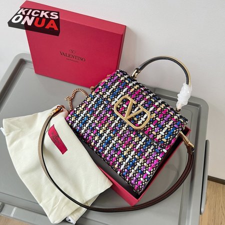 Valentino Small Vsling Handbag In Woven Metallic Nappa