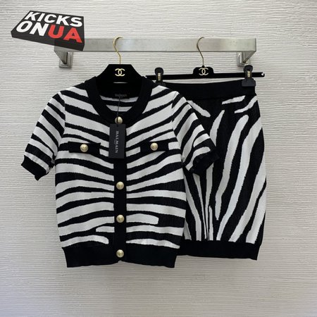 Chanel Zebra-print Knitted Two-piece Suit