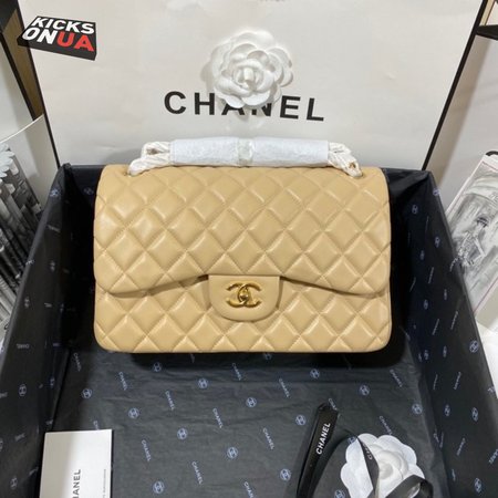 Chanel Classic Double Flap Quilted Jumbo Beige