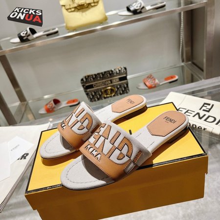 Fendi Women's Cuoio Grezzo Signature Bicolor Logo Slide Sandals