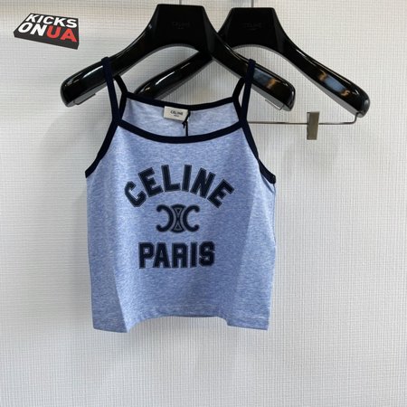Celine Paris Tank Top In Cotton Jersey Blue/Navy