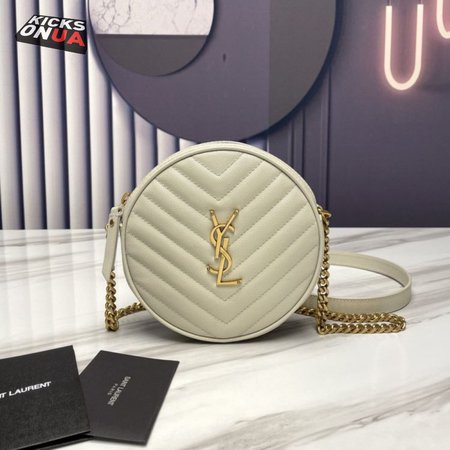 Saint Lauren Vinyle Round Camera Bag In Chevron-Quilted Grain De Poudre Embossed Leather(without box)