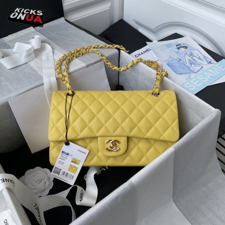 Chanel Medium Classic Double Flap Bag Yellow Caviar Light Gold Hardware