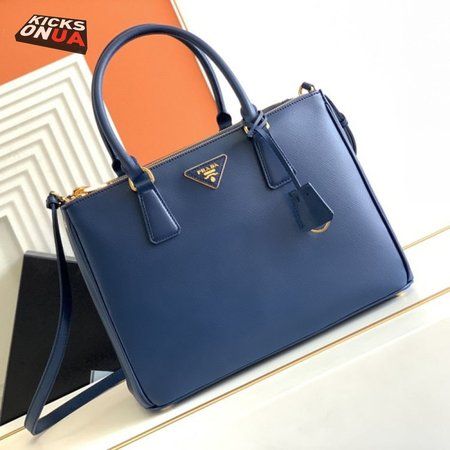 Prada Blue Saffiano Lux Leather Double Zip Tote
