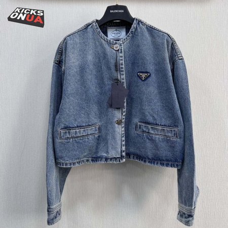 Prada Logo Cropped Denim Jacket