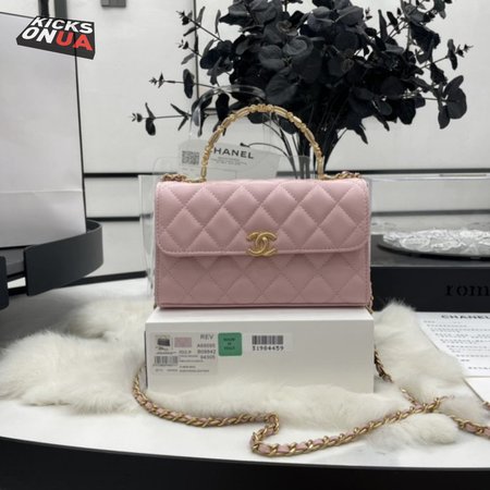 Chanel Enamel Top Handle Phone Holder Pink Lambskin Antique Gold Hardware