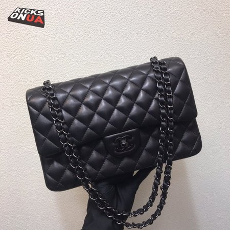 Chanel Classic Handbag Pearly Lambskin & Black-tone Metal Black