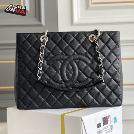 Chanel GST Black Quilted Caviar Leather Silver-Tone Hardware