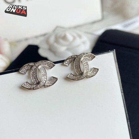 Chanel Crystal CC Earrings Silver