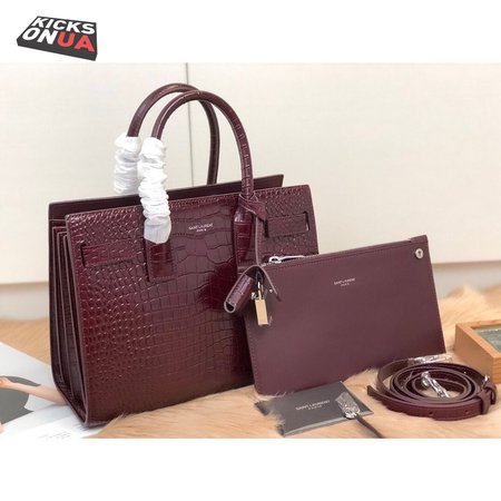 Saint Laurent Calfskin Crocodile Embossed Baby Sac De Jour Bordeaux