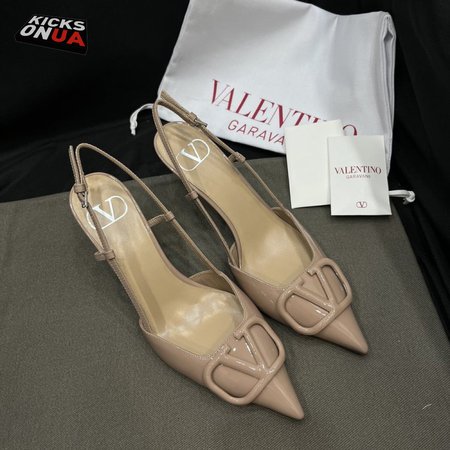 Valentino Beige Patent Leather VLOGO Slingback Pumps