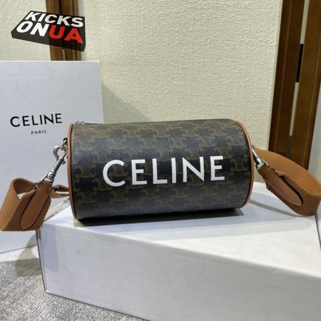 Celine Cylinder Bag In Triomphe Canvas Tan