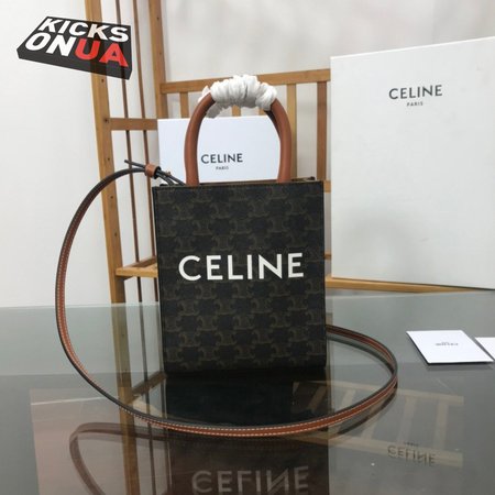 Celine Mini Vertical Cabas In Triomphe Canvas And Calfskin With Celine Print
