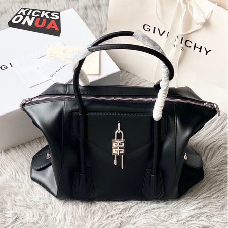 Givenchy Small Antigona Lock Bag In Box Leather Black