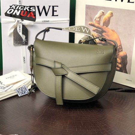 Loewe Small Gate Bag In Soft Calfskin And Jacquard Autumn Green