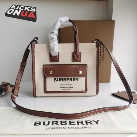 Burberry Two-tone Canvas And Leather Mini Freya Tote Natural/Tan 80441431