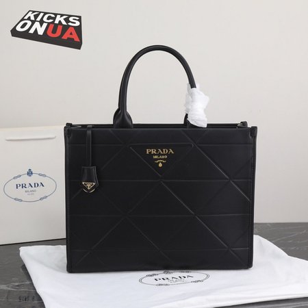 Large Leather Prada Symbole Bag With Topstitching Black 1BA377