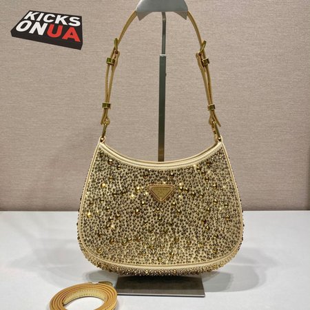 Prada Cleo Satin Bag With Crystals Platinum 1BC169