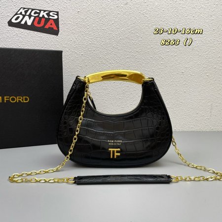 Tom Ford Shiny Stamped Crocodile Leather Bianca Mini Hobo Black