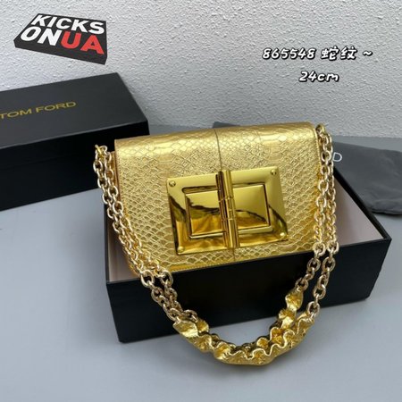 Tom Ford Shiny Stamped Crocodile Leather Natalia Mini Shoulder Bag Gold