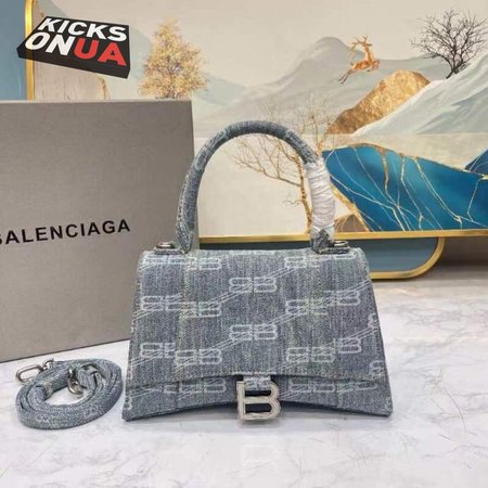 Balenciaga Hourglass Small Handbag Bb Monogram Bleached Denim In Blue 64716