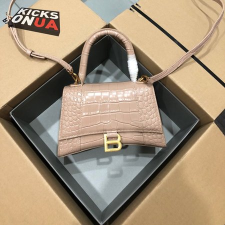 Balenciaga Hourglass Small Handbag Crocodile Embossed In Nude 6310