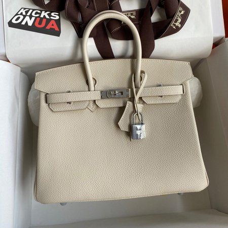 Hermes Craie Togo Birkin 25 Palladium Hardware