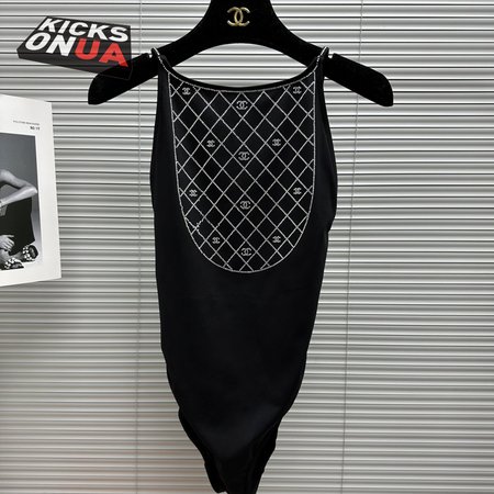 Chanel Swimsuit Stretch Jersey Strass Black Silver
