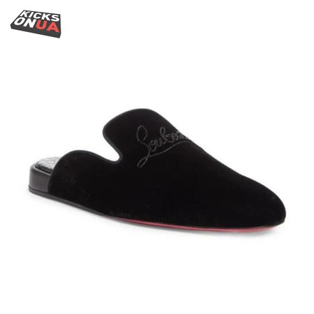 Christian Louboutin Navy Coolito Flat Black Velvet Backless Slide