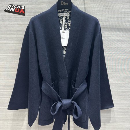 Dior Belted Kimono Jacket Navy Blue Double-Sided Wool And Silk With Dior Oblique Interior