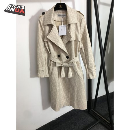 Dior Logo Print Tie-Waist Lapel Long-Sleeved Suede Trench Coat Jacket