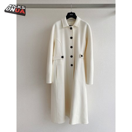 Dior Single-Breasted Long Double-Faced Cashmere Coat White