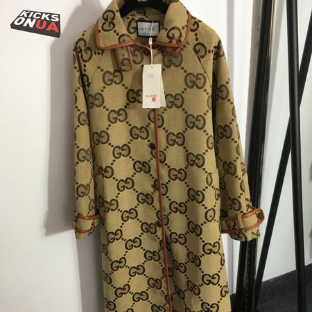 Gucci G Jacquard Letter Leather-Bound Mid-Length Trench Coat