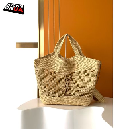 YSL ICARE Maxi Raffia Shopping Bag