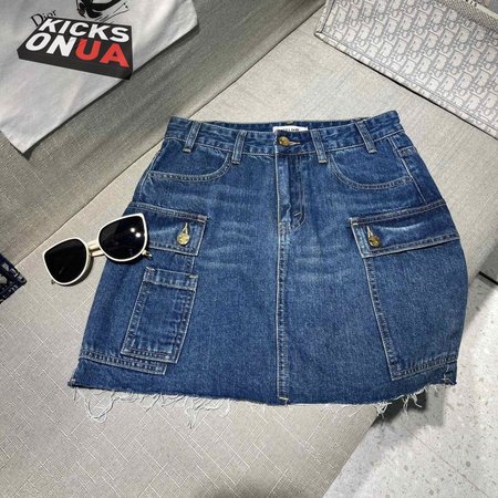 Celine Cargo Mini Skirt In Dark Union Wash Denim S-L