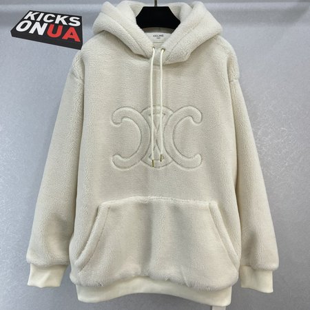 Celine Oversized Triomphe Hoodie In Fleece Off White S-L
