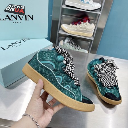 LANVIN Curb sneakers in Leather and strass navy blue STRA-H21281 Size 35-45