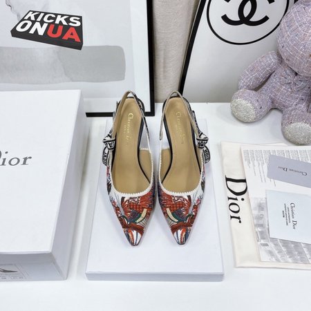 Dior J'Adior Slingback Pump White Multicolor Dior Jardin d'Hiver Embroidered Cotton 35-39