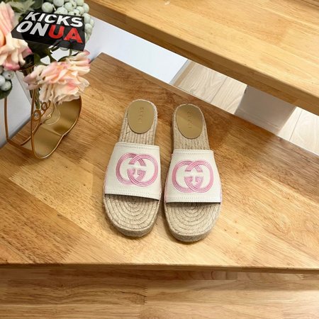 Gucci Espadrille Slide With Interlocking G White/Pink 35-41