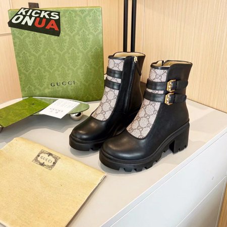 Gucci GG Ankle Boot With Buckles Black Leather 35-41