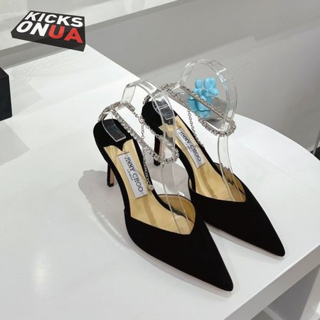 Jimmy Choo Saeda 100 Black Suede Pumps with Crystal Embellishment 35-39