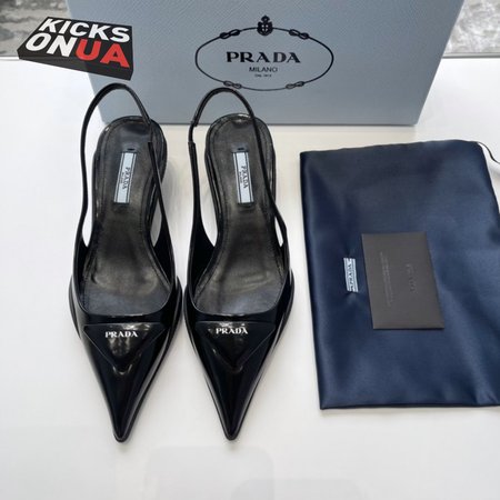 Prada Brushed Leather Slingback Pumps Black 35-40