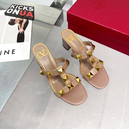 Valentino Roman Stud Calfskin Slide Sandal 60mm Rose Cannelle 35-41