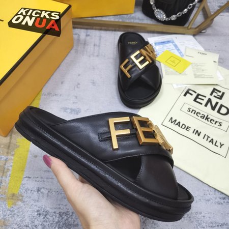 Fendigraphy Black Leather Slides 35-45